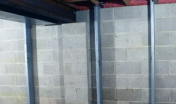 A concrete wall with steel beams, fixing wall.