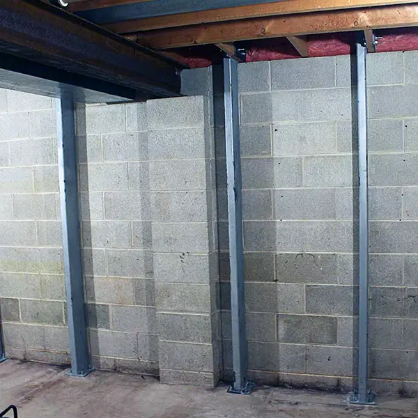 A concrete wall with steel beams, fixing wall.